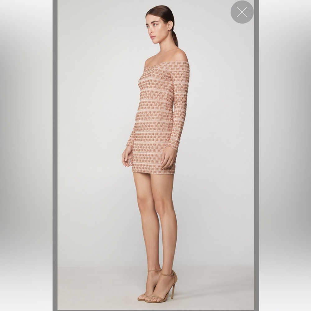 Herve Leger Pink Bodycon Dress with Bishop Sleeves